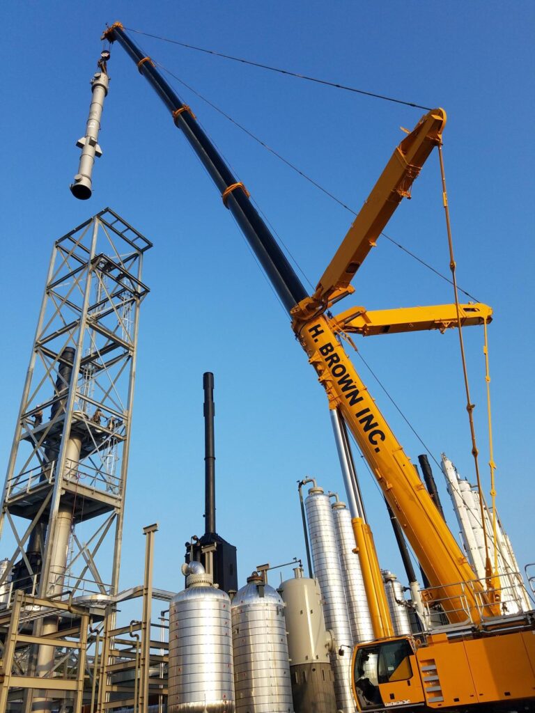 H. Brown, Inc. crane service using a 500t crane to set a tower in a gas plant.