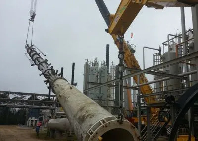 H. Brown, Inc. crane service lifting process equipment to be installed inside a silo. 